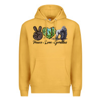 Mustard Peace Love Gorillas Premium Hoodie - LillyAllenDesigns