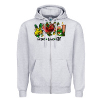 Heather Grey peace love  elf Zipper Hoodie - AdoDesignShop