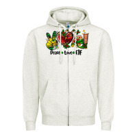 Oatmeal Heather peace love  elf Zipper Hoodie - AdoDesignShop