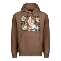 Chestnut Easter Bunny With Quail Eggs And Daisy Premium Hoodie - RanaPortraitStore