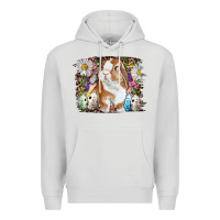 Dove Grey Easter Bunny With Quail Eggs And Daisy Premium Hoodie - RanaPortraitStore