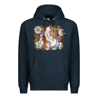 Navy Easter Bunny With Quail Eggs And Daisy Premium Hoodie - RanaPortraitStore