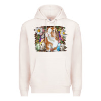 Pale Pink Easter Bunny With Quail Eggs And Daisy Premium Hoodie - RanaPortraitStore