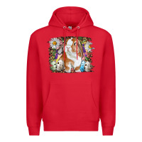 Red Easter Bunny With Quail Eggs And Daisy Premium Hoodie - RanaPortraitStore