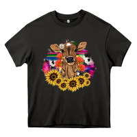Asphalt Baby Cow flower Heavy Core Tee - HowdyJamesFarm