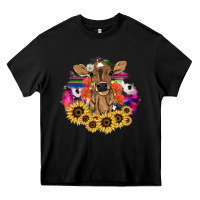 Black Baby Cow flower Heavy Core Tee - HowdyJamesFarm