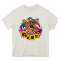 Cream Baby Cow flower Heavy Core Tee - HowdyJamesFarm