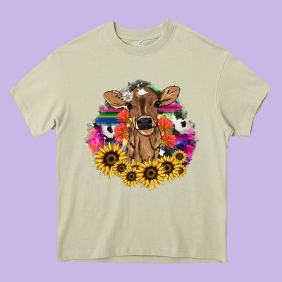 Baby Cow Flower Heavy Core Tee Designed By Howdyjamesfarm