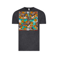 Vintage Black chicken with eggs and sunflowers seamles pattern Vintage Tee - FaDigitalArtStudio