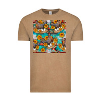 Vintage Coffee chicken with eggs and sunflowers seamles pattern Vintage Tee - FaDigitalArtStudio