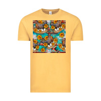 Vintage Mustard chicken with eggs and sunflowers seamles pattern Vintage Tee - FaDigitalArtStudio