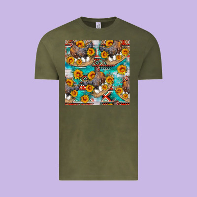 Chicken With Eggs And Sunflowers Seamles Pattern Vintage Tee Designed By Fadigitalartstudio