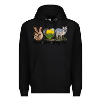 Black Peace Love Gray Fox Premium Hoodie - LillyAllenDesigns