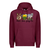 Burgundy Peace Love Gray Fox Premium Hoodie - LillyAllenDesigns