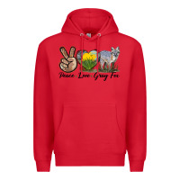 Red Peace Love Gray Fox Premium Hoodie - LillyAllenDesigns