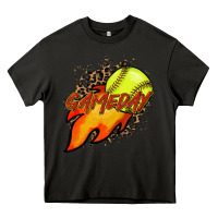 Asphalt Softball game day leopard fire and ball Heavy Core Tee - HowdyJamesFarm