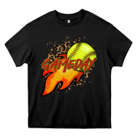 Black Softball game day leopard fire and ball Heavy Core Tee - HowdyJamesFarm