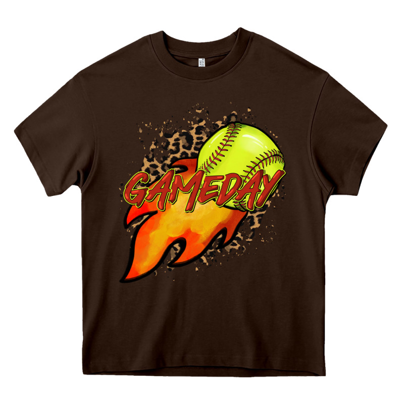 Softball Game Day Leopard Fire And Ball Heavy Core Tee by HowdyJamesFarm | Teevron