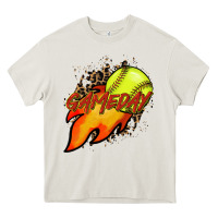 Cream Softball game day leopard fire and ball Heavy Core Tee - HowdyJamesFarm