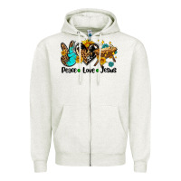 Oatmeal Heather peace love jesus Zipper Hoodie - AdoDesignShop