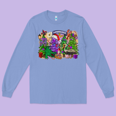 Christmas Louisiana Mardi Gras Trees Long Sleeve Tee Designed By Fadigitalartstudio