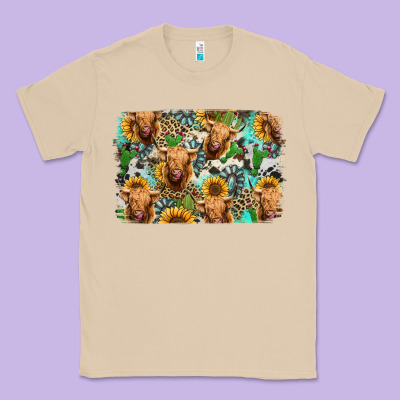 Highland Cow Western Background Classic Tee Designed By Jasminsmagicworld