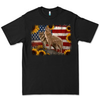 Black American Wolves with Sunflower Background Png Premium Tee - Jasminsmagicworld