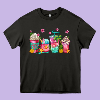 Summer Coffee Cups Heavy Core Tee Designed By Jasminsmagicworld