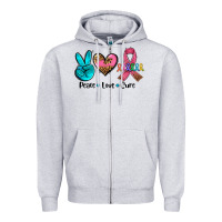 Heather Grey peace love  cure Zipper Hoodie - AdoDesignShop