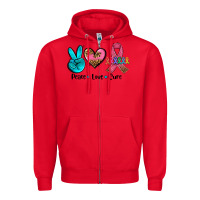 Red peace love  cure Zipper Hoodie - AdoDesignShop