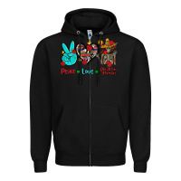 Black peace love dia de los muertos Zipper Hoodie - AdoDesignShop