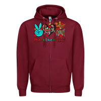 Burgundy peace love dia de los muertos Zipper Hoodie - AdoDesignShop