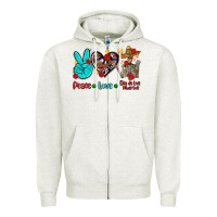 Oatmeal Heather peace love dia de los muertos Zipper Hoodie - AdoDesignShop