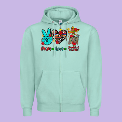 Peace Love Dia De Los Muertos Zipper Hoodie Designed By Adodesignshop