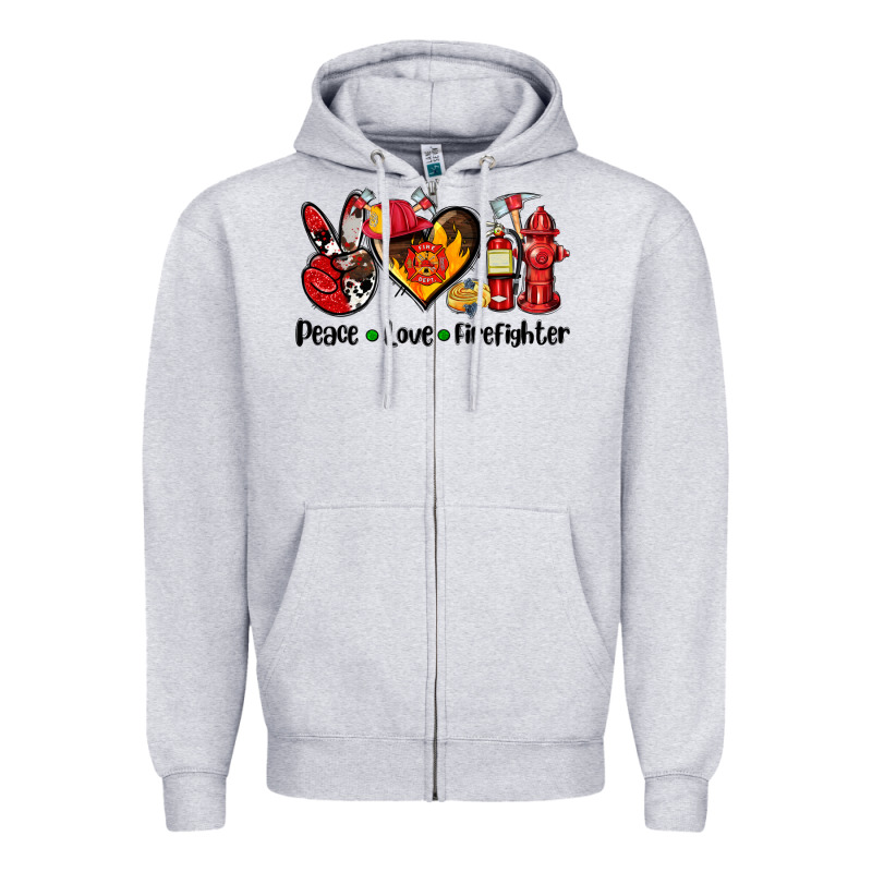 Peace Love Firefighter Zipper Hoodie by AdoDesignShop | Teevron