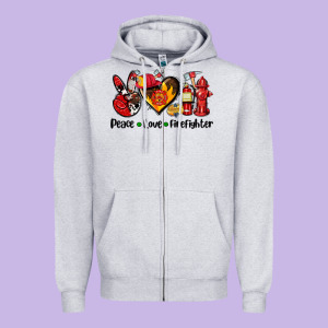 Peace Love Firefighter Zipper Hoodie Designed By Adodesignshop