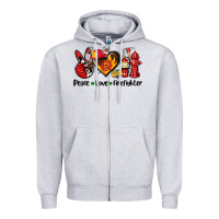 Heather Grey peace love firefighter Zipper Hoodie - AdoDesignShop
