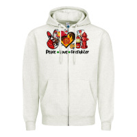 Oatmeal Heather peace love firefighter Zipper Hoodie - AdoDesignShop