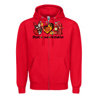 Red peace love firefighter Zipper Hoodie - AdoDesignShop