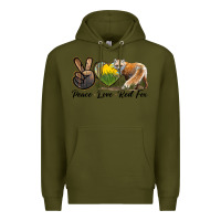 Army Green Peace Love Red Fox Premium Hoodie - LillyAllenDesigns