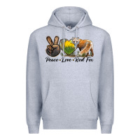 Heather Grey Peace Love Red Fox Premium Hoodie - LillyAllenDesigns