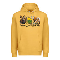 Mustard Peace Love Red Fox Premium Hoodie - LillyAllenDesigns