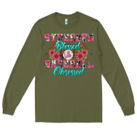 Army Green stressed blessed & baseball obsessed Long Sleeve Tee - BundleAndBundleShop