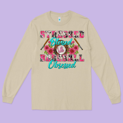 Stressed Blessed & Baseball Obsessed Long Sleeve Tee Designed By Bundleandbundleshop