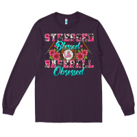 Plum stressed blessed & baseball obsessed Long Sleeve Tee - BundleAndBundleShop