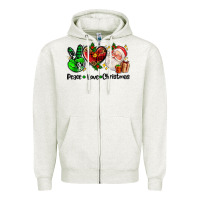 Oatmeal Heather peace love  christmas Zipper Hoodie - AdoDesignShop
