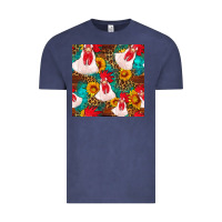Vintage Denim western  chicken with sunflowers seamless pattern Vintage Tee - FaDigitalArtStudio