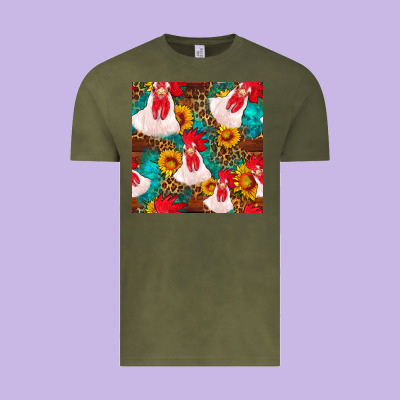 Western  Chicken With Sunflowers Seamless Pattern Vintage Tee Designed By Fadigitalartstudio