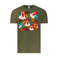 Vintage Olive western  chicken with sunflowers seamless pattern Vintage Tee - FaDigitalArtStudio