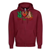 Burgundy peace love Christmas cakes Zipper Hoodie - AdoDesignShop